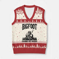 Bigfoot Grabbed My Wiener V-Neck Knit Sweater Vest Funny Sasquatch Camping - Wonder Print Shop