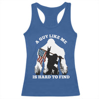 Bigfoot Patriotic American Flag Racerback Tank Top Funny Sasquatch A Guy Like Me Is Hard To Find - Wonder Print Shop