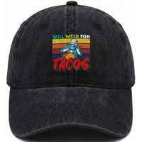 Funny Welding Washed Cotton Baseball Cap Will Weld For Tacos