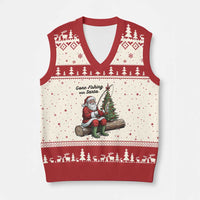 Santa Fishing Chritsmas V-Neck Knit Sweater Vest Funny Fisherman Xmas - Wonder Print Shop