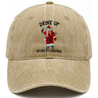 Funny Christmas Wine Washed Cotton Baseball Cap Drink Up Bitches It Is Christmas