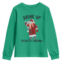 Funny Christmas Wine Youth Sweatshirt Drink Up Bitches It Is Christmas - Wonder Print Shop