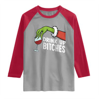 Funny Christmas Wine Raglan Shirt Drink Up Bitches - Wonder Print Shop