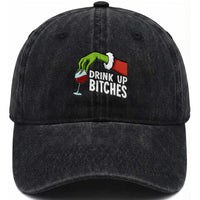 Funny Christmas Wine Washed Cotton Baseball Cap Drink Up Bitches