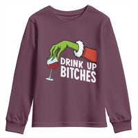 Funny Christmas Wine Youth Sweatshirt Drink Up Bitches - Wonder Print Shop