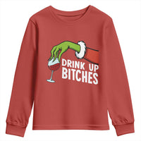 Funny Christmas Wine Youth Sweatshirt Drink Up Bitches - Wonder Print Shop