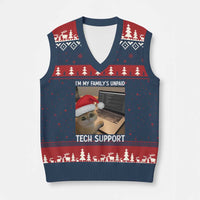 Funny Tech Support Cat Xmas V-Neck Knit Sweater Vest - Wonder Print Shop