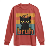67 Six Seven Bruh Cat Meme Long Sleeve Shirt Cute Black Cat Funny Saying - Wonder Print Shop