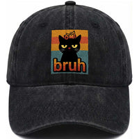 67 Six Seven Bruh Cat Meme Washed Cotton Baseball Cap Cute Black Cat Funny Saying