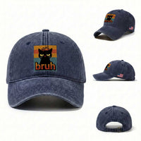 67 Six Seven Bruh Cat Meme Washed Cotton Baseball Cap Cute Black Cat Funny Saying