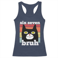 67 Bruh Meme Racerback Tank Top Funny Six Seven Black Cat - Wonder Print Shop
