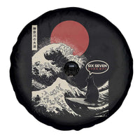 67 Six Seven Bruh Meme Spare Tire Cover Funny Japanese Black Cat Surfing The Great Wave Kanagawa - Wonder Print Shop