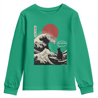 67 Six Seven Bruh Meme Youth Sweatshirt Funny Japanese Black Cat Surfing The Great Wave Kanagawa - Wonder Print Shop
