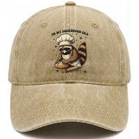 In My Sourdough Era Washed Cotton Baseball Cap Funny Raccoon Baker