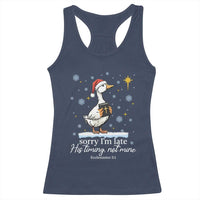 Christian Silly Goose Racerback Tank Top Sorry I Am Late His Timing Not Mine - Wonder Print Shop