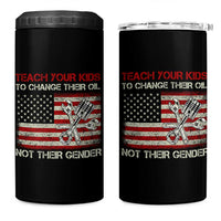 Teach Your Kids To Change Their Oil Not Their Gender 4 in 1 Can Cooler Tumbler Mechanic Flag American Patriotic Flag Funny Mechanic Dad Political Satire Humor - Wonder Print Shop