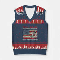 Teach Your Kids To Change Their Oil Not Their Gender V-Neck Knit Sweater Vest Mechanic Flag American Patriotic Flag Funny Mechanic Dad Political Satire Humor - Wonder Print Shop