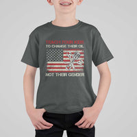 Teach Your Kids To Change Their Oil Not Their Gender T Shirt For Kid Mechanic Flag American Patriotic Flag Funny Mechanic Dad Political Satire Humor - Wonder Print Shop