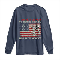 Teach Your Kids To Change Their Oil Not Their Gender Long Sleeve Shirt Mechanic Flag American Patriotic Flag Funny Mechanic Dad Political Satire Humor - Wonder Print Shop