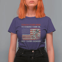 Teach Your Kids To Change Their Oil Not Their Gender T Shirt For Women Mechanic Flag American Patriotic Flag Funny Mechanic Dad Political Satire Humor - Wonder Print Shop