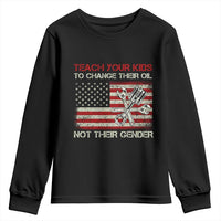 Teach Your Kids To Change Their Oil Not Their Gender Youth Sweatshirt Mechanic Flag American Patriotic Flag Funny Mechanic Dad Political Satire Humor - Wonder Print Shop
