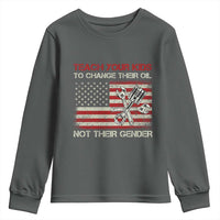 Teach Your Kids To Change Their Oil Not Their Gender Youth Sweatshirt Mechanic Flag American Patriotic Flag Funny Mechanic Dad Political Satire Humor - Wonder Print Shop