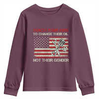 Teach Your Kids To Change Their Oil Not Their Gender Youth Sweatshirt Mechanic Flag American Patriotic Flag Funny Mechanic Dad Political Satire Humor - Wonder Print Shop