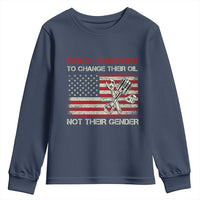Teach Your Kids To Change Their Oil Not Their Gender Youth Sweatshirt Mechanic Flag American Patriotic Flag Funny Mechanic Dad Political Satire Humor - Wonder Print Shop