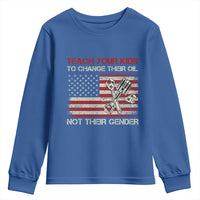 Teach Your Kids To Change Their Oil Not Their Gender Youth Sweatshirt Mechanic Flag American Patriotic Flag Funny Mechanic Dad Political Satire Humor - Wonder Print Shop