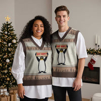But Why Penguin V-Neck Knit Sweater Vest Funny Nihilist Penguin Hiking Meme