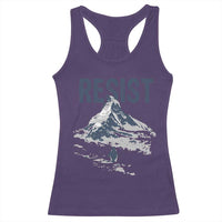 Funny Penguin Protest Racerback Tank Top Resist Penguin Mountain Hiking Meme