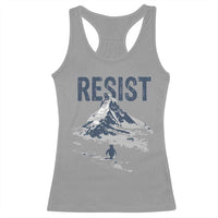Funny Penguin Protest Racerback Tank Top Resist Penguin Mountain Hiking Meme