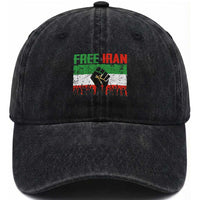 Free Iran Flag Washed Cotton Baseball Cap Support Iranian Freedom No War