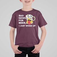 Funny Beer Drinking T Shirt For Kid Bad News for Beer I Just Woke Up - Wonder Print Shop