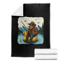 Funny Bigfoot Fishing Throw Blanket Sasquatch Sitting Rubber Duckie Cruise - Wonder Print Shop