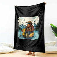 Funny Bigfoot Fishing Throw Blanket Sasquatch Sitting Rubber Duckie Cruise - Wonder Print Shop