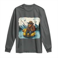 Funny Bigfoot Fishing Long Sleeve Shirt Sasquatch Sitting Rubber Duckie Cruise - Wonder Print Shop