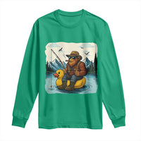 Funny Bigfoot Fishing Long Sleeve Shirt Sasquatch Sitting Rubber Duckie Cruise - Wonder Print Shop