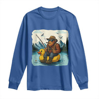 Funny Bigfoot Fishing Long Sleeve Shirt Sasquatch Sitting Rubber Duckie Cruise - Wonder Print Shop