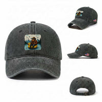 Funny Bigfoot Fishing Washed Cotton Baseball Cap Sasquatch Sitting Rubber Duckie Cruise