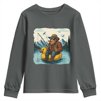 Funny Bigfoot Fishing Youth Sweatshirt Sasquatch Sitting Rubber Duckie Cruise - Wonder Print Shop