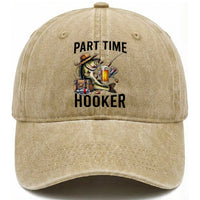 Part Time Hooker Washed Cotton Baseball Cap Funny Bass Fishing Beer Joke