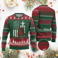 Classic Big Block Blower Ugly Christmas Sweater Patriotic Racing Engine American Flag Christian Cross