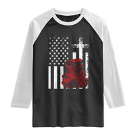 Classic Big Block Blower Raglan Shirt Patriotic Racing Engine American Flag Christian Cross