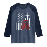 Classic Big Block Blower Raglan Shirt Patriotic Racing Engine American Flag Christian Cross