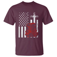 Classic Big Block Blower T Shirt Patriotic Racing Engine American Flag Christian Cross
