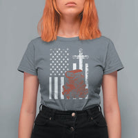 Classic Big Block Blower T Shirt For Women Patriotic Racing Engine American Flag Christian Cross