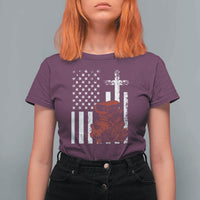Classic Big Block Blower T Shirt For Women Patriotic Racing Engine American Flag Christian Cross