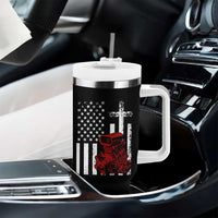 Classic Big Block Blower Tumbler With Handle Patriotic Racing Engine American Flag Christian Cross