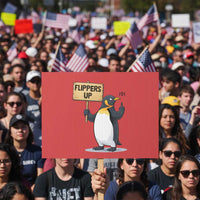 Penguins Resist Protest Sign Flippers Up Protest